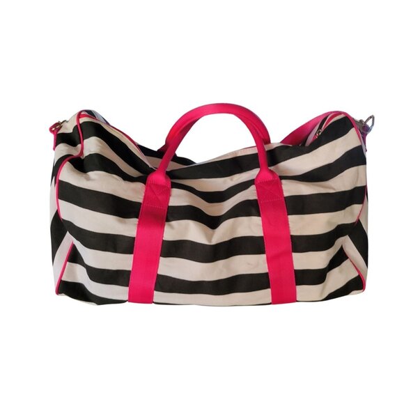 Victoria's Secret Weekender Striped Duffle Bag Adjustable Strap - Picture 11 of 11